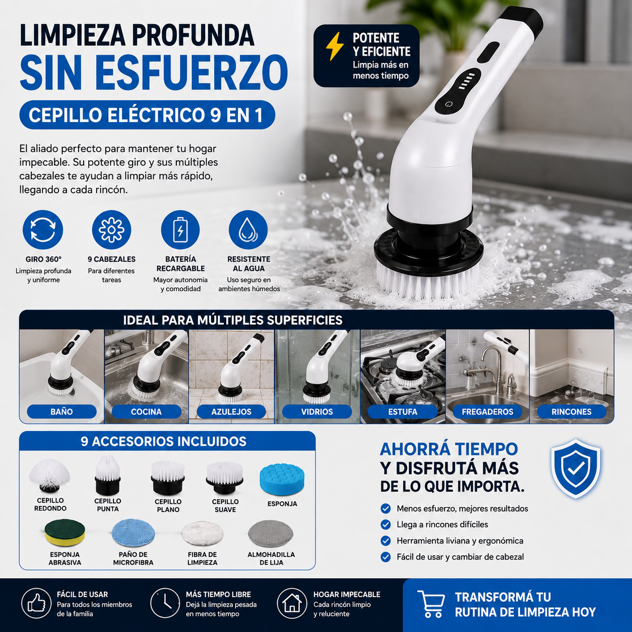 Cepillo de Limpeza Multifuncional 9 EN 1